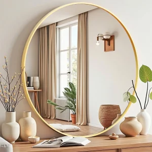Blorly 24 inch Circle Wall Round Mirror for over Sink, Gold Metal Frame, Bathroom Decorative Vanity Mirror, for Living Room, Entryway