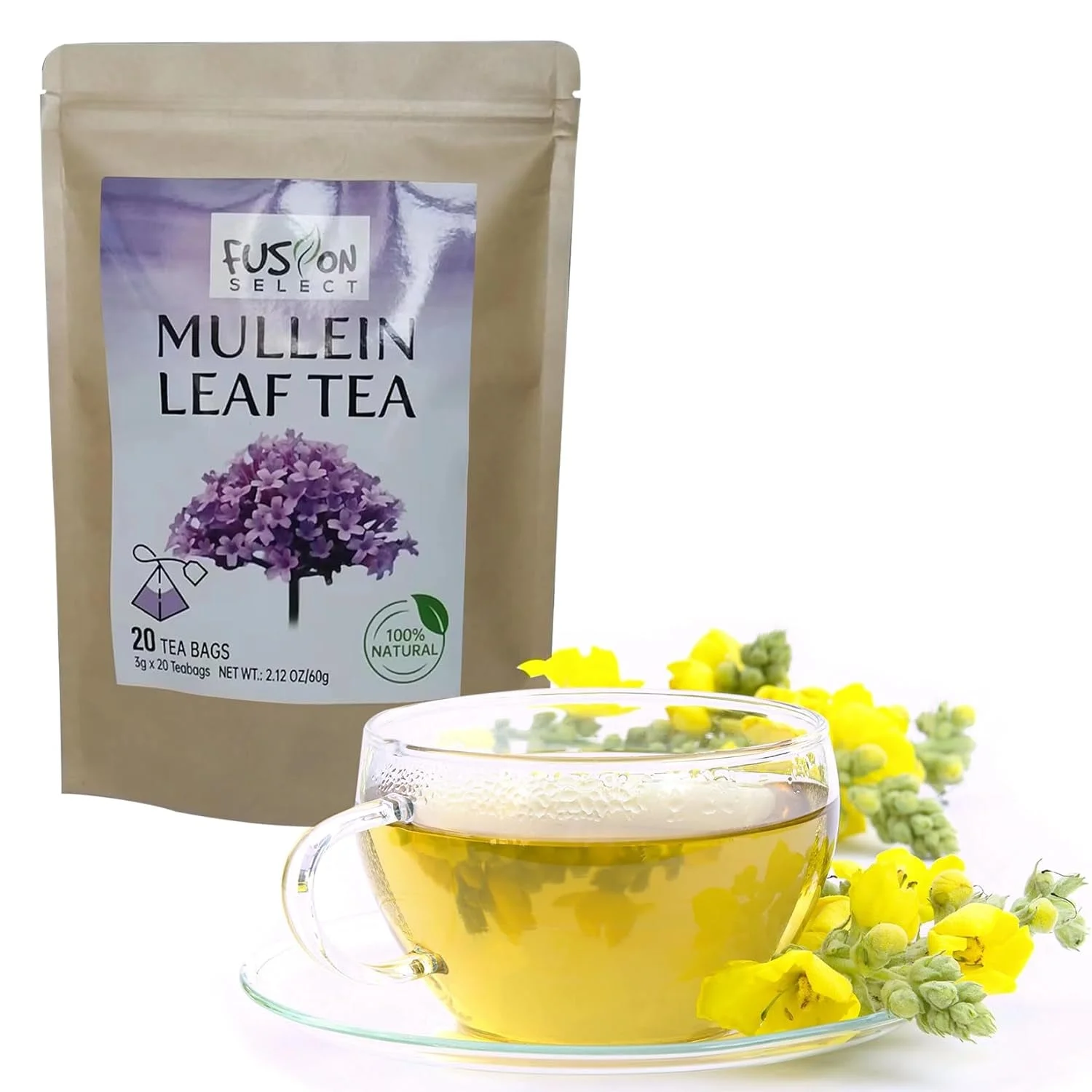 Fusion Select Mullein Leaf Tea Bags - Verbascum Herbal Infusion for Daily Wellness, Relaxation, Calmness