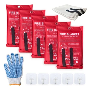 Leberna Fire Safety Emergency Fiberglass Fire Blanket, 39.9 x 39.3, 5 Pack