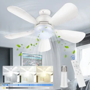 Socket Fan Light with Remote: Small Ceiling Fans with Light, Dimmable Led Bulb