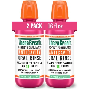 TheraBreath Fluoride Oral Rinse Mouthwash, Alcohol-Free, Sparkle Mint Flavor, 16 fl oz, Pack of 2