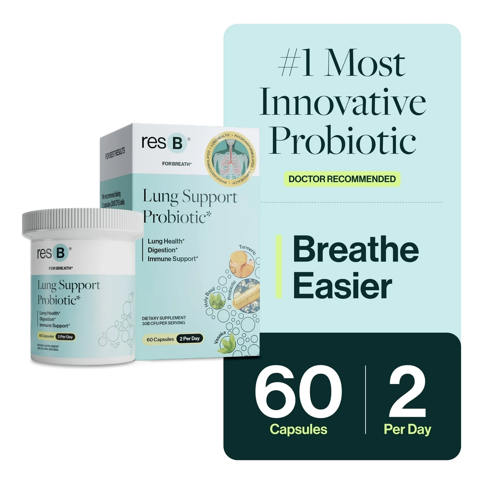 resB Lung Support Probiotic Supplement - Doctor-Formulated Lung Health for Smokers